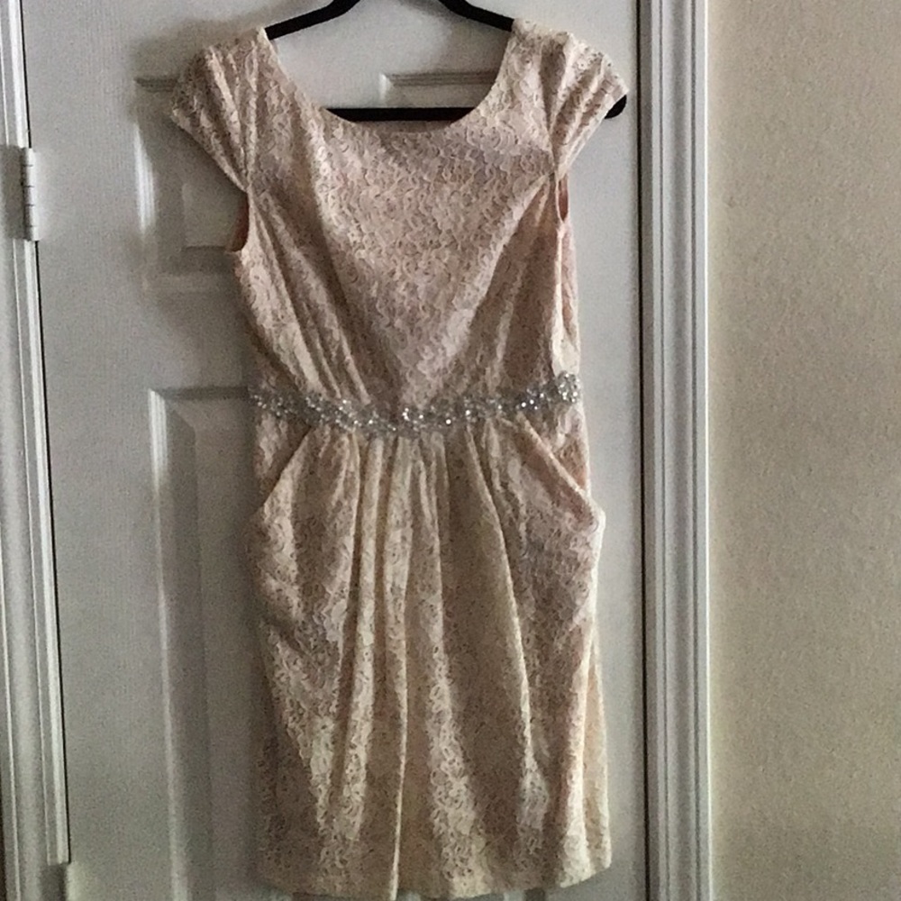 Lace, Cream Mini Length Bridesmaid/Formal dress.